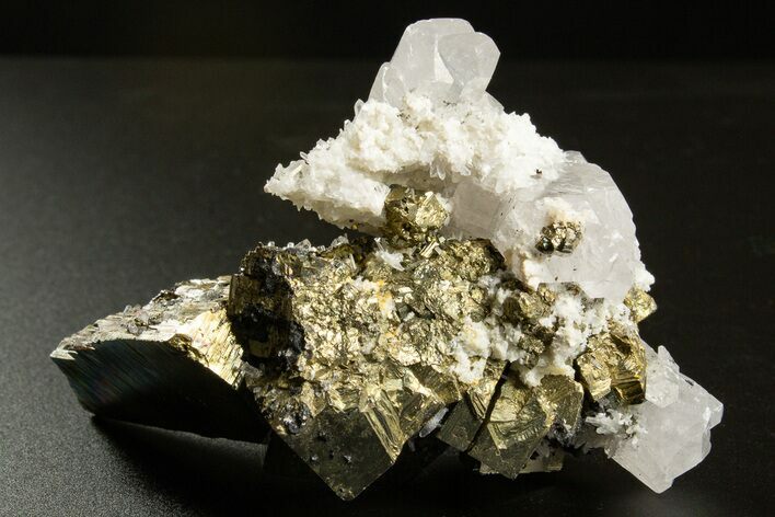 Columnar Calcite with Quartz Crystals and Pyrite - Fluorescent! #330127